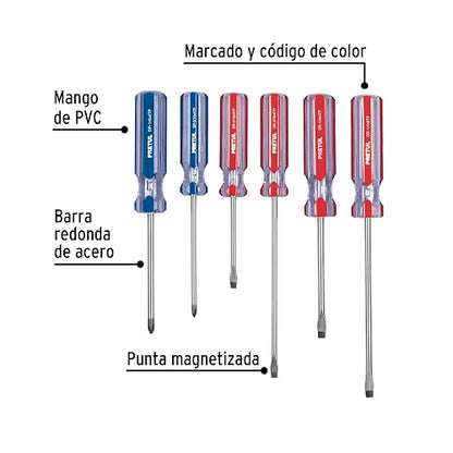 Pretul JD-6TP, Juego de 6 desarmadores, mango de PVC