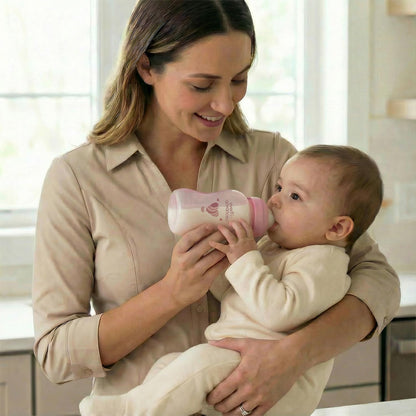 Evenflo Advanced Biberones Anticólicos Cuello Ancho, Rosa y Lila, Flujo Medio, 270ml, Silicón Libre de BPA, Sistema Doble Válvula, 2 Piezas