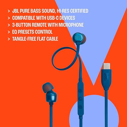 JBL Tune 310C Audífonos con Mic/Control USB-C, Drivers de 9mm, Cable Antienredos - Blanco