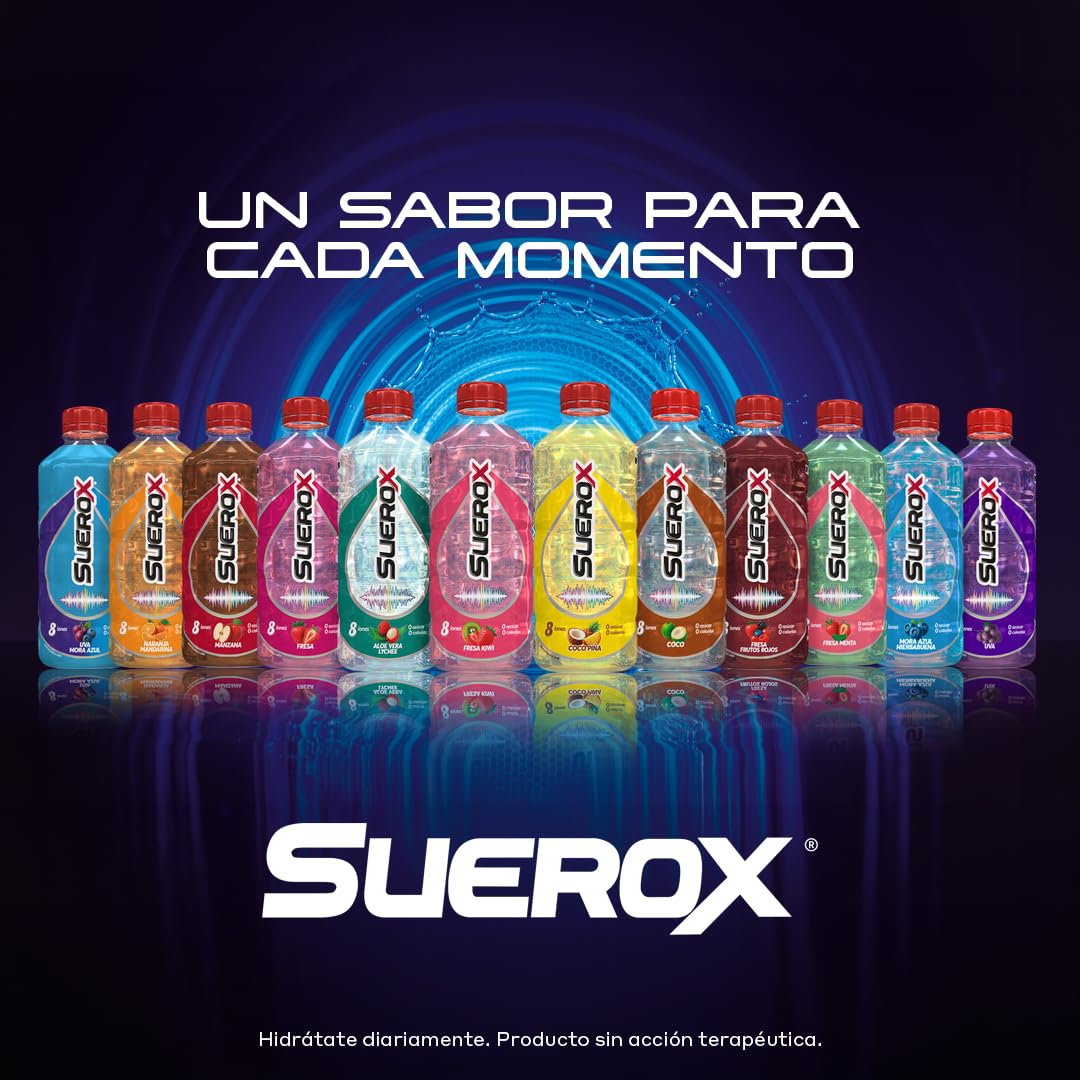 Suerox Manzana Bebida Hidratante con 8 Iones Esenciales y Electrolitos Sin Azúcar, Suero Oral Funcional con Magnesio y Potasio para Hidratación Diaria | 630 ml | 12-Pack