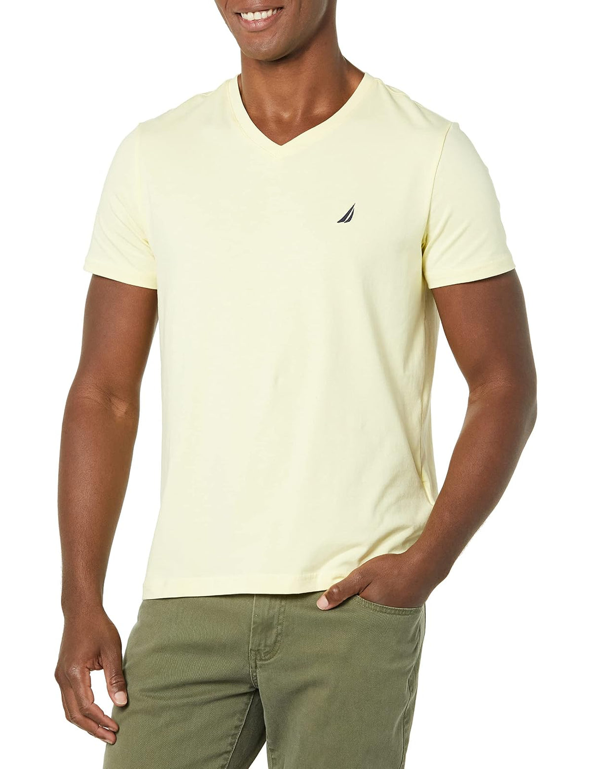 Nautica Playera de Manga Corta con Cuello en V para Hombre - Vainilla francesa - XL