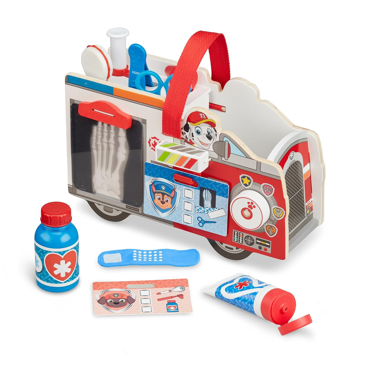 Melissa & Doug Paw Patrol Vehículo EMT de Rescate de Marshall, Juguete de Madera (14 Piezas)