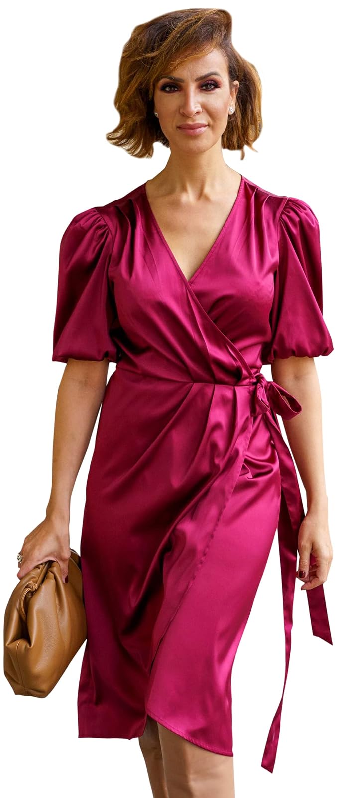 The Drop Vestido Midi Para Mujer, Cruzado, Borgoña, por @sabthefrenchway