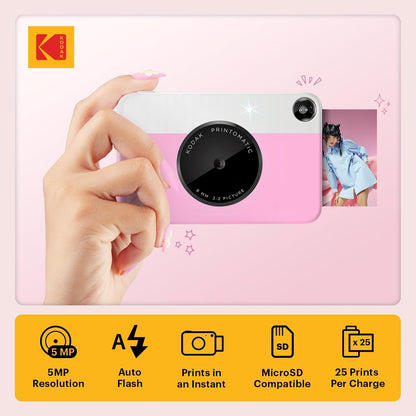 Kodak Cámara Digital de impresión instantánea (Rosado) Impresión a Todo Color en Papel Fotográfico Zink 2 x 3 Pulgadas Papel Adhesivo– Imprime Recuerdos al Instante