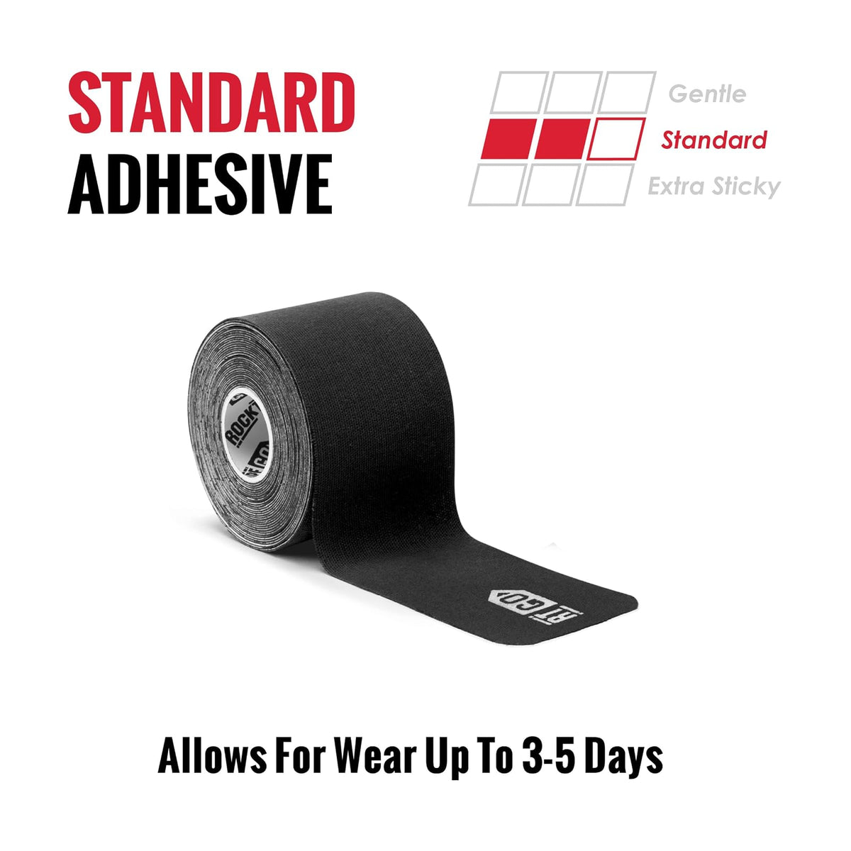 RockTape Go - Cinta adhesiva estándar precortada para kinesiología (negro)