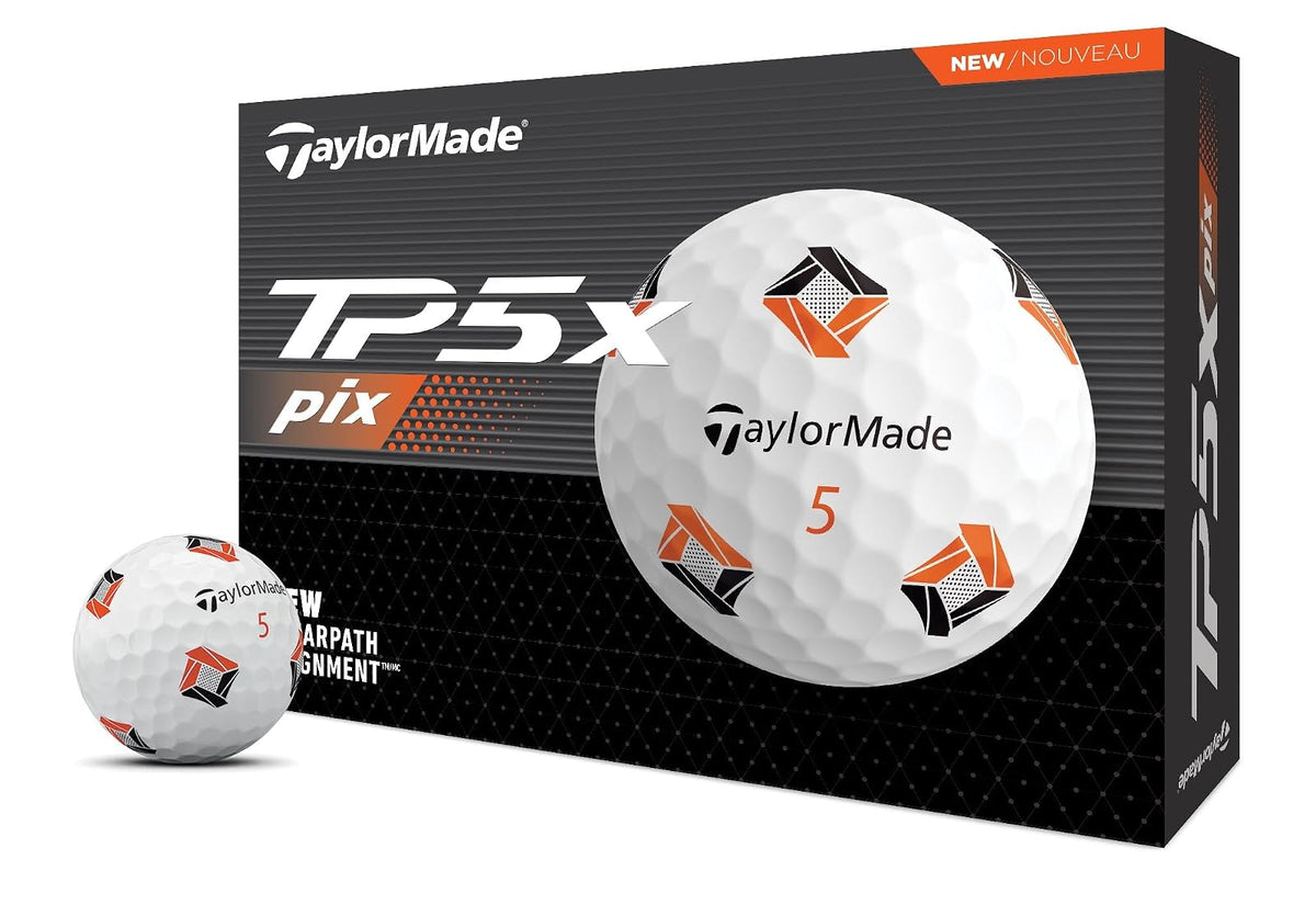 TaylorMade TP5 Pelotas de Golf Edición 2024 - TP5X Pix - Blanco - Negro - Naranja