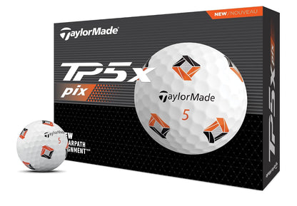 TaylorMade TP5 Pelotas de Golf Edición 2024 - TP5X Pix - Blanco - Negro - Naranja