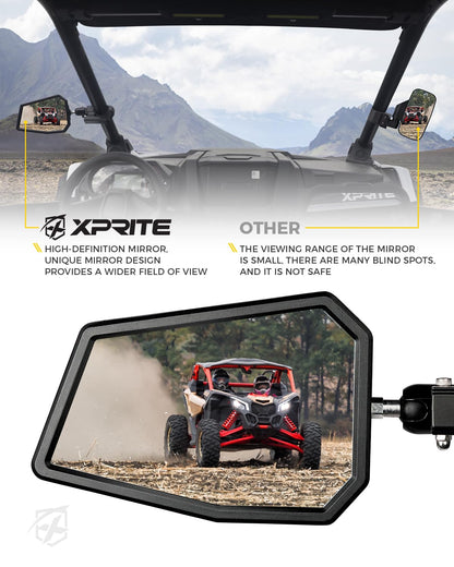 Xprite UTV - Espejos laterales para jaula de barra enrollable de 1.7 a 2 pulgadas, soporte ajustable para espejo retrovisor de aluminio resistente para todoterreno, lado a lado, Polaris RZR XP Turbo,
