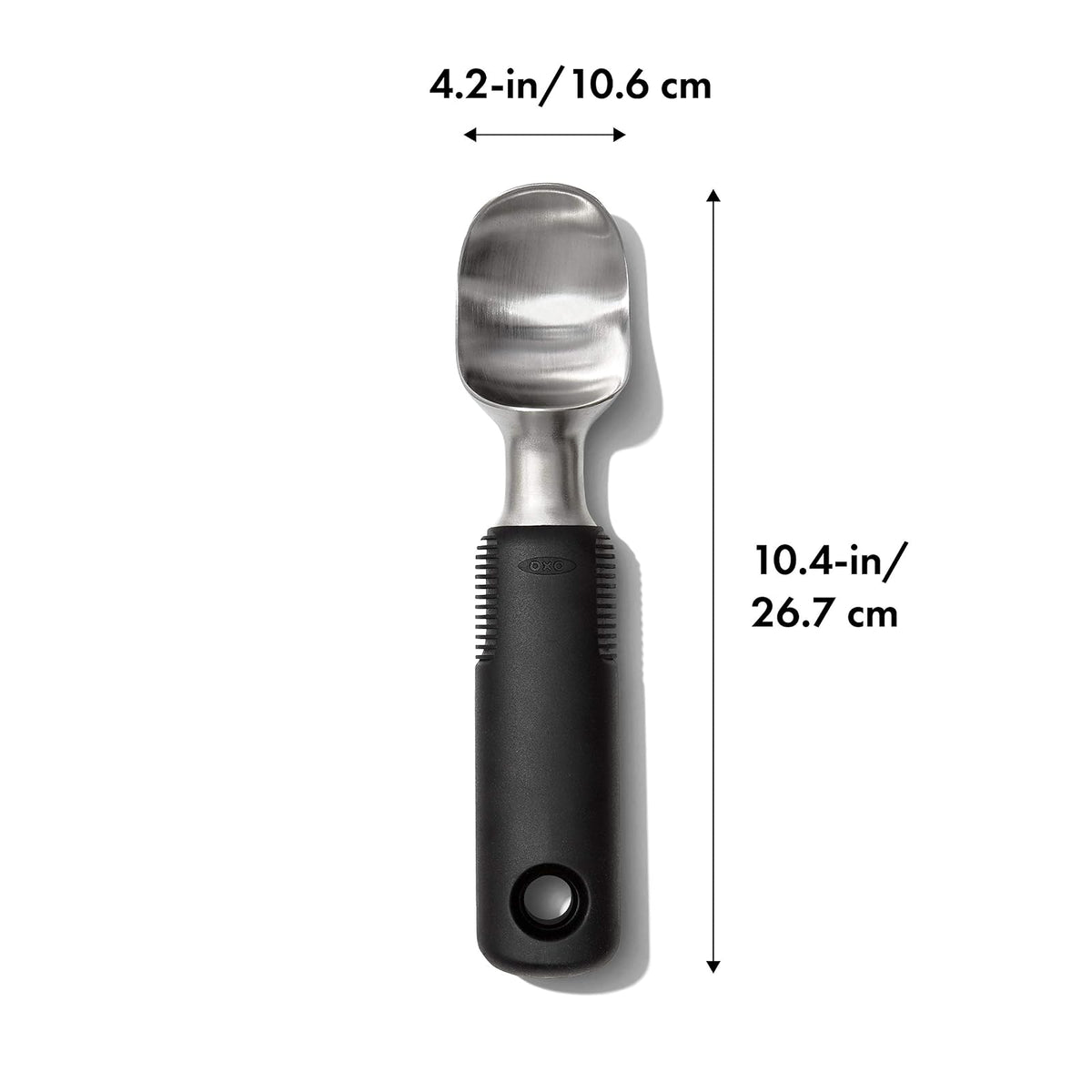 OXO Good Grips - Cuchara de helado de acero inoxidable sólido | Cucharas de cabeza curva, helados duros limpios, ideales para helados y sorbetes, aptos para lavaplatos