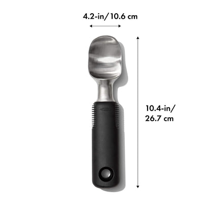 OXO Good Grips - Cuchara de helado de acero inoxidable sólido | Cucharas de cabeza curva, helados duros limpios, ideales para helados y sorbetes, aptos para lavaplatos