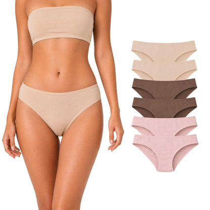 BODYcontrol Pantaletas Bikini de Algodón para Mujer - XL - AVELLANA - ROSA - NUDE - SET 6