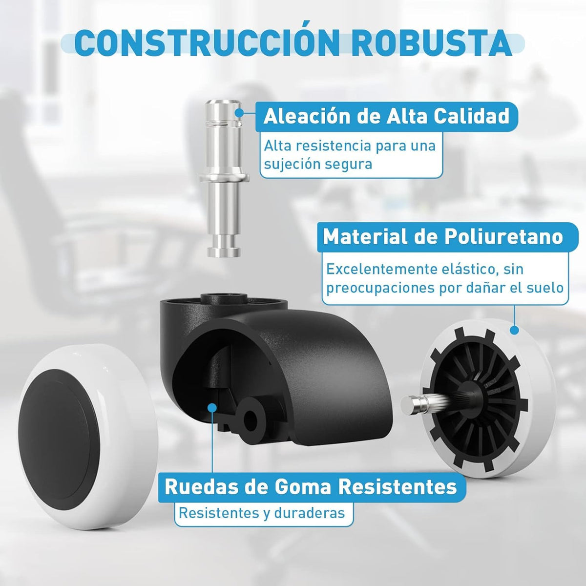 Juego de 5 Ruedas Giratorias Silenciosas para Sillas de Oficina, Ajuste Universal, llantas para silla de oficina de repuesto de 50mm, apto para piso duro