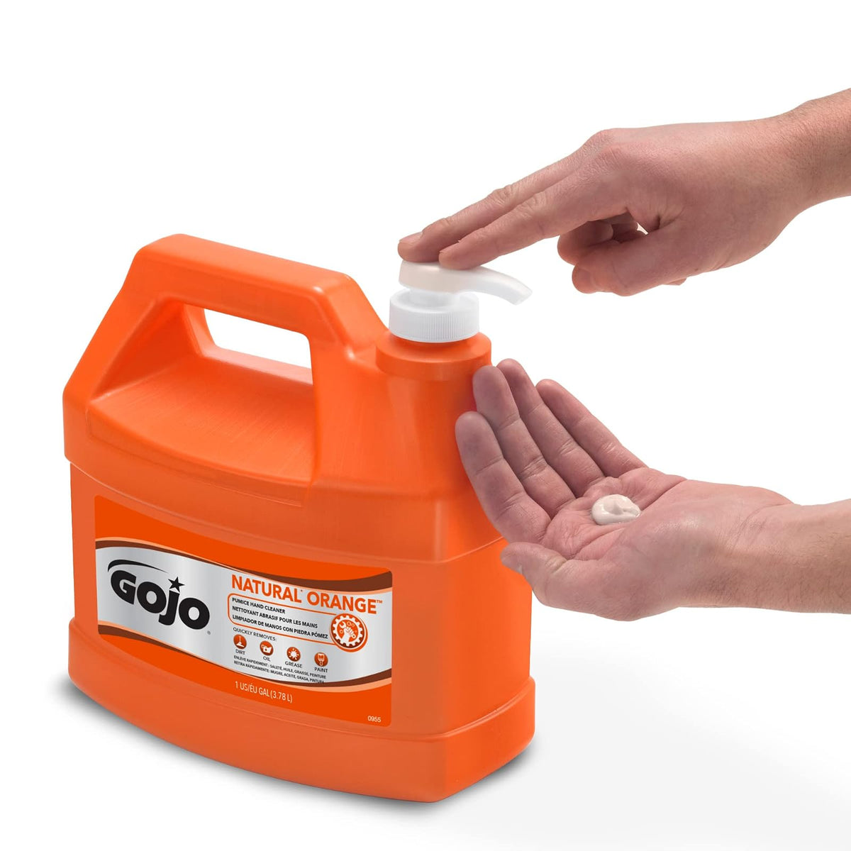 GOJO NATURAL NARANGE 0955-02 Limpiador de manos de loción de acción rápida de 1 galón con botella de bomba de pómez (paquete de 1)