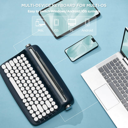 YUNZII ACTTO B303 Teclado inalámbrico, Teclado Retro Bluetooth para máquina de Escribir con Soporte Integrado para múltiples Dispositivos (inglés, Medianoche)