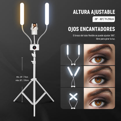 NEEWER Iluminación Fotografía Bicolor con Soporte para Celular, Compatible con 2.4G/PC/Mac y Control de 2 Cabezal Luz Video, Lámpara con Doble Brazo para Maquillaje, Pestañas, Cejas, Tatuajes, BH40B