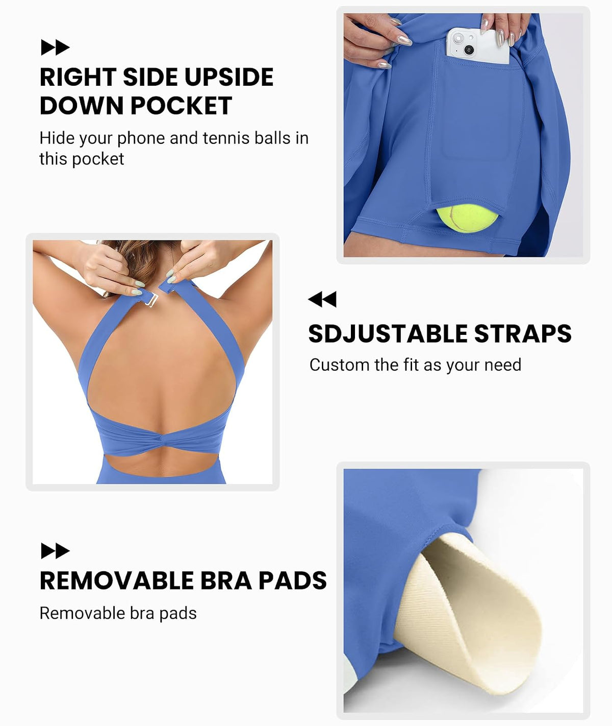 Vestido de Tenis de Entrenamiento para Mujer con Pantalones Cortos Integrados y Brasier Deportivo para Golf para Ejercicio