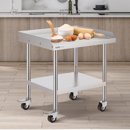 VEVOR Mesa de Trabajo de Acero Inoxidable Mesa de Trabajo Comercial para Preparación de Alimentos con 4 Ruedas Salpicadero de 3 Lados Mesa de Trabajo 610x711x762 mm Mesa de Trabajo para Restaurante