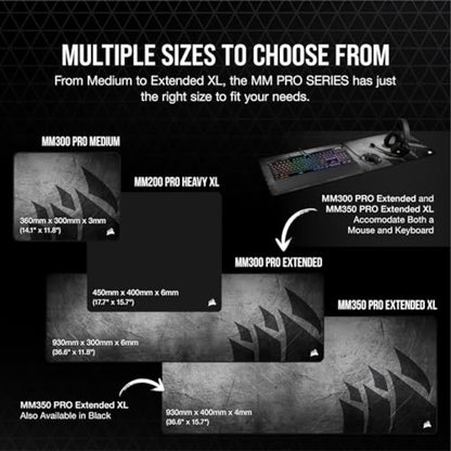 Corsair MM300 PRO Alfombrilla Tela a Prueba de Derrames para Juegos, Superficie 93 cm x 30 cm, Microtejido, Goma Afelpada gruesa 3 mm, Base Goma Texturizada Antideslizante, Extendido, Negro/Gris