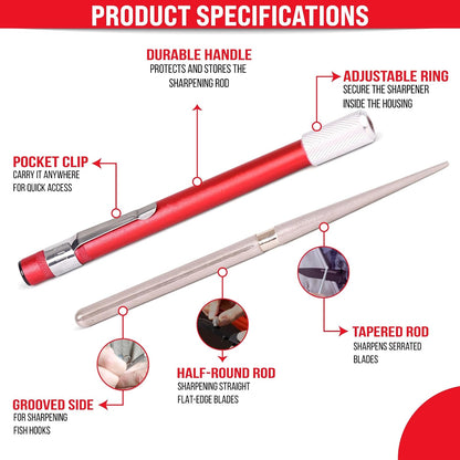 Fino Edge - Barra de afilar cuchillos dentada – Barra de afilar diamante retráctil – Barra de afilar cuchillos ultra portátil – Mini sacapuntas de bolsillo para pesca al aire última intervensión