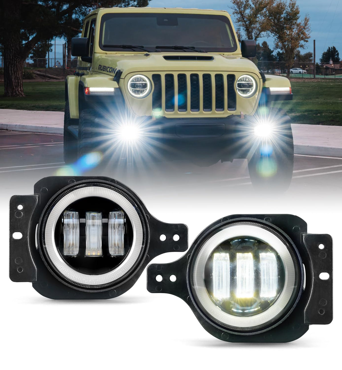 Xprite Ultra 300% luces antiniebla LED de 60 W con DRL compatibles con Jeep Wrangler JL JLU y 2020+ Gladiator JT, DOT, 6500K, Plug N Play, lámpara antiniebla de parachoques delantero con 2