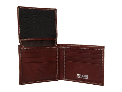Steve Madden - portafolios delgada de piel para hombre con capacidad extra adjunta con bolsillos abatibles