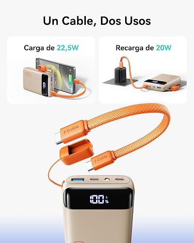 INIU Power Bank, Pequeño 20000mAh 22,5W Carga Rapida Bateria Phone Externa | Cable USB C Desmontable, Apto para Avión, Esenciales de Viaje, Bateria Portatil para iPhone 17, Samsung, iPad, etc. [Beige]