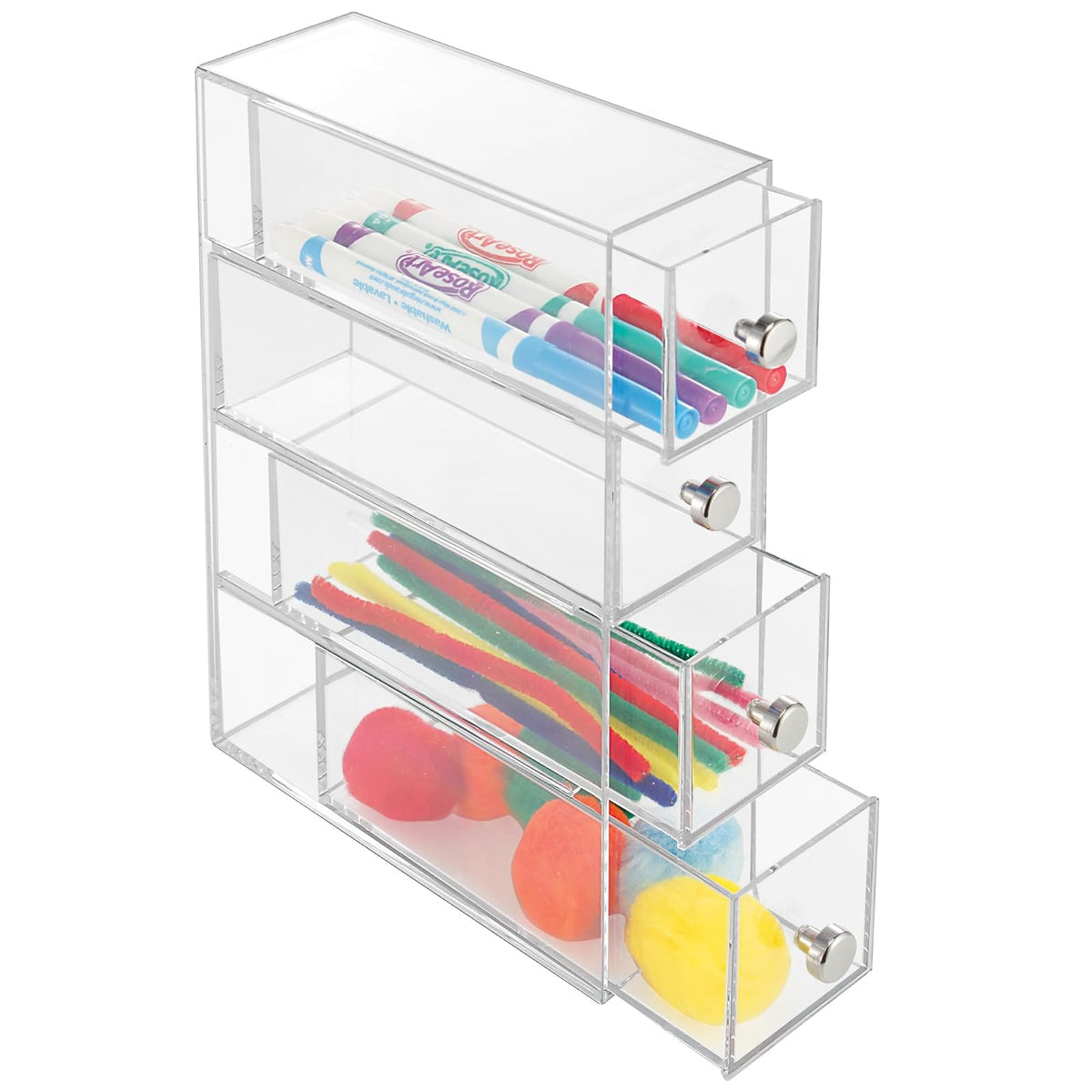 InterDesign Drawers Caja con compartimentos | Caja de maquillaje con 4 cajones | Organizador de maquillaje o artículos de oficina | Plástico transparente