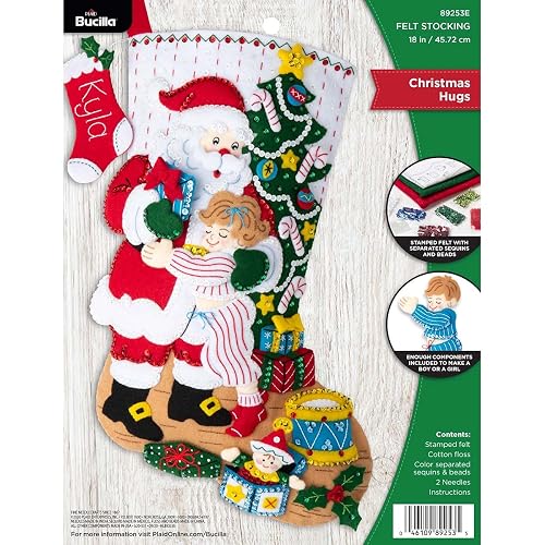Bucilla Hugs, Kit de Calcetines de Navidad con Apliques de Fieltro, 18 Pulgadas (89253E)