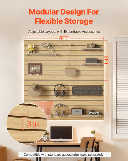 VEVOR - Paneles de pared de listones, 4 x 4 pies, tablero de madera MDF con diseño modular, fácil de instalar, panel de listones ajustables con estructura de acoplamiento