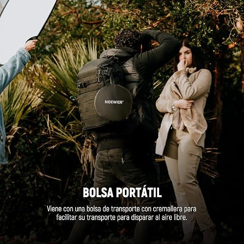 NEEWER 43"/110cm Reflector de Luz con Abrazadera y Empuñaduras, Reflector de Fotografía Plegable 5 en 1 Translúcido/Plata/Oro/Blanco/Negro con Rosca 3/8" para Iluminación Exterior, RF-110II