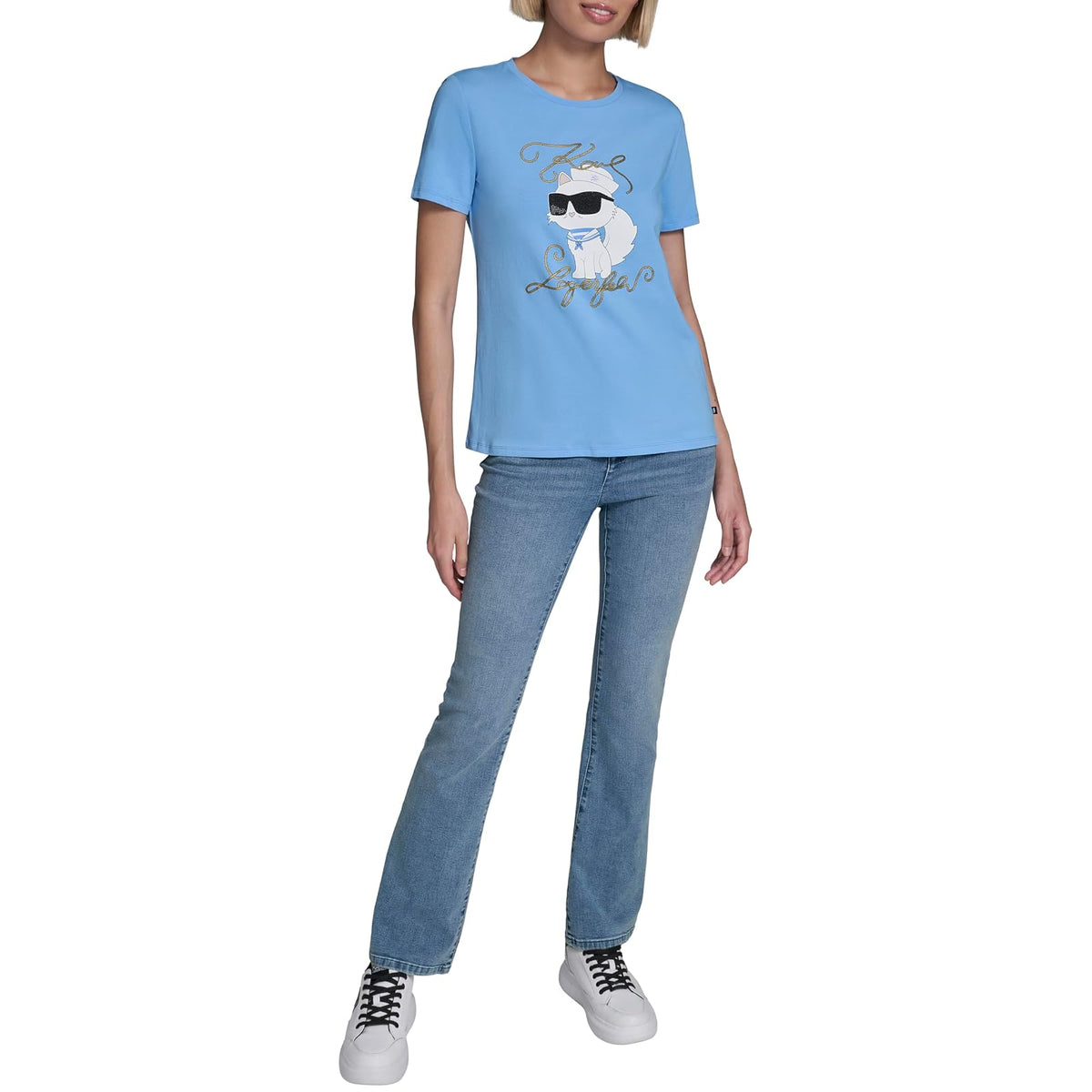 Karl Lagerfeld - Playera de Manga Corta con Cuello Redondo para Mujer