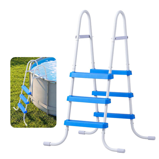 VEVOR Escalera para Piscina Desmontable de 3 Peldaños hasta 136 kg, Escalera de Seguridad de Acero al Carbono Antideslizante con Pasamanos Ergonómicos, Patas de Goma para Piscina Elevada de 91,4 cm