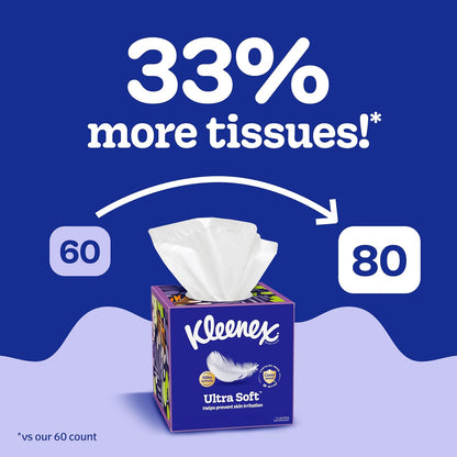 Kleenex - Pañuelos faciales ultra suaves, 8 cajas de cubo, 80 pañuelos por caja, 3 capas, el embalaje puede variar
