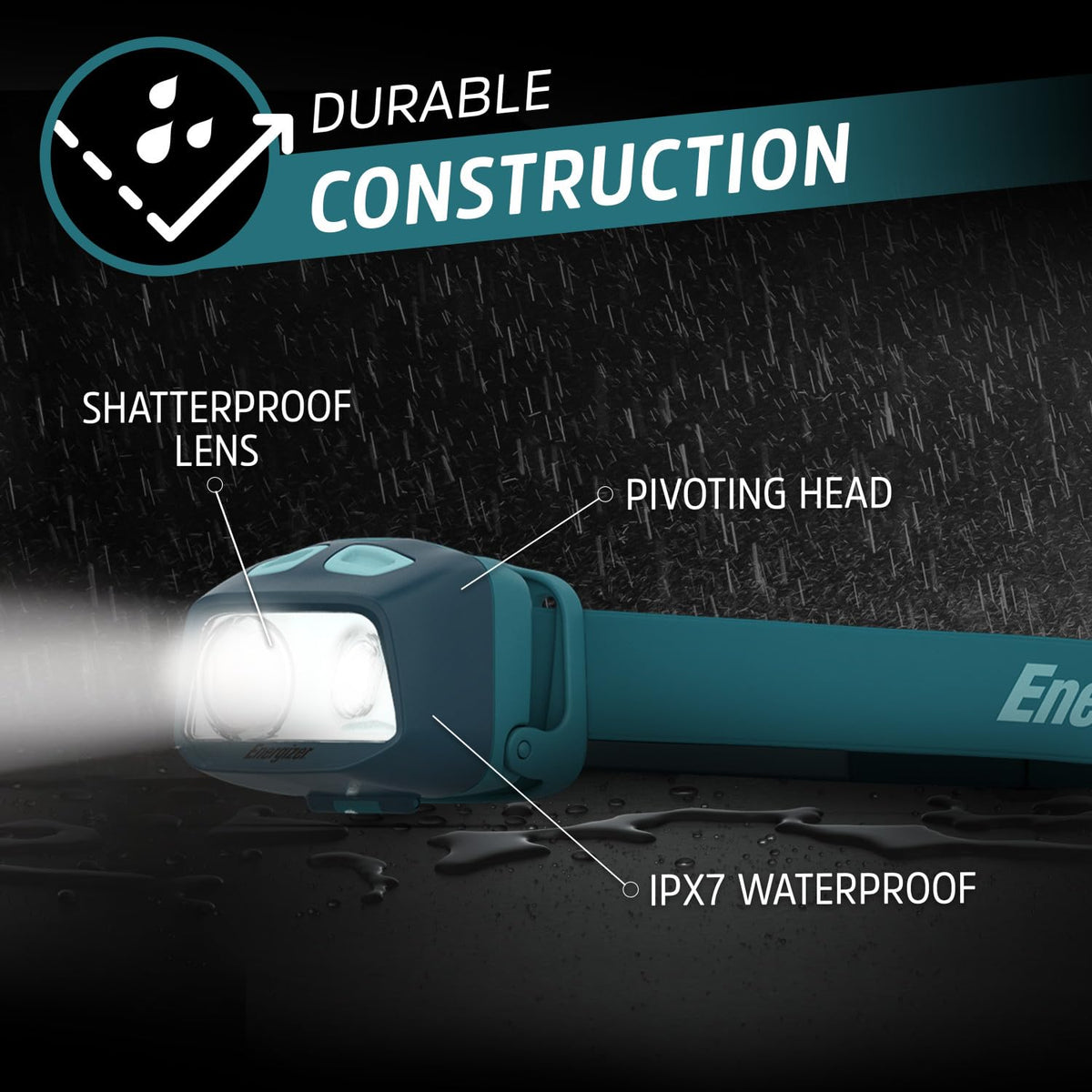 Energizer HDL40 - Faro LED 500 lúmenes, IPX7 impermeable, faro multicolor, luz manos libres, pilas incluidas