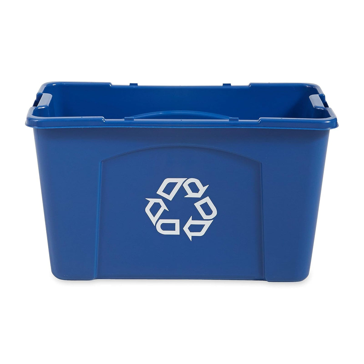 Rubbermaid Commercial Products – Caja de Reciclaje Apilable con Asas Integradas para Fácil Transporte, Bote Resistente para Interiores y Exteriores, Capacidad de 68 L, Azul FG571873BLUE