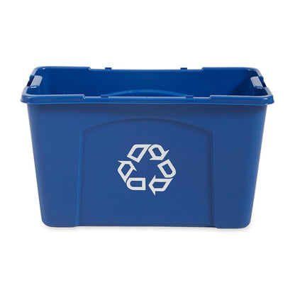 Rubbermaid Commercial Products – Caja de Reciclaje Apilable con Asas Integradas para Fácil Transporte, Bote Resistente para Interiores y Exteriores, Capacidad de 68 L, Azul FG571873BLUE