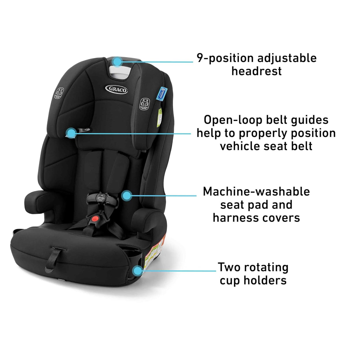 Graco Tranzitions - Asiento elevador de arnés 3 en 1, asiento de automóvil orientado hacia adelante, respaldo alto
