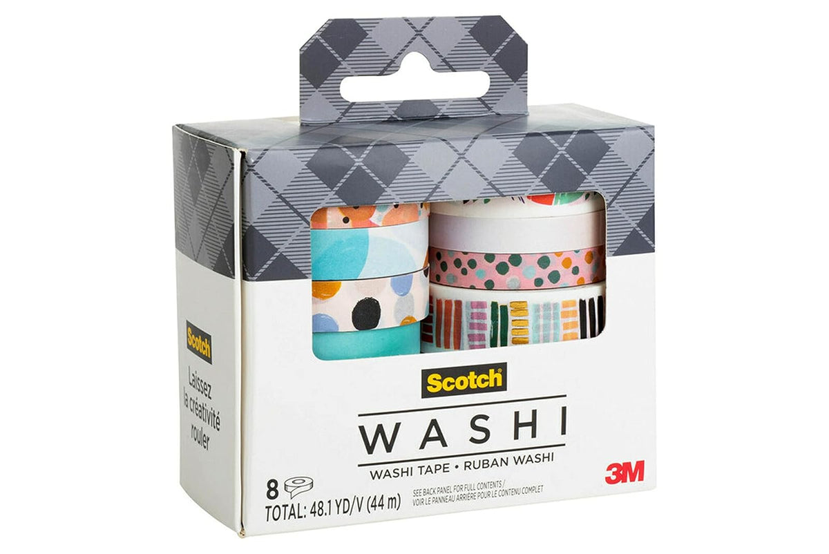Scotch Cinta Washi, diseño moderno abstracto, 8 rollos, ideal para diario de balas, álbumes de recortes y decoración de bricolaje (C1017-8-P19)