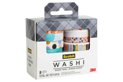 Scotch Cinta Washi, diseño moderno abstracto, 8 rollos, ideal para diario de balas, álbumes de recortes y decoración de bricolaje (C1017-8-P19)