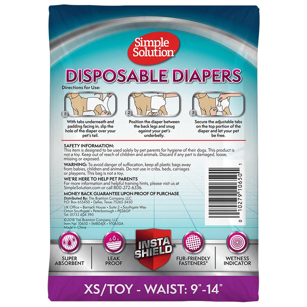 Solución Simple Nuevo Ajuste Verdadero Perro pañales para Perros Hembra ~ Super Absorbente con indicador de Humedad ~ 12 o 30 pañales Desechables para Perro por Paquete, 12 Unidades, XS