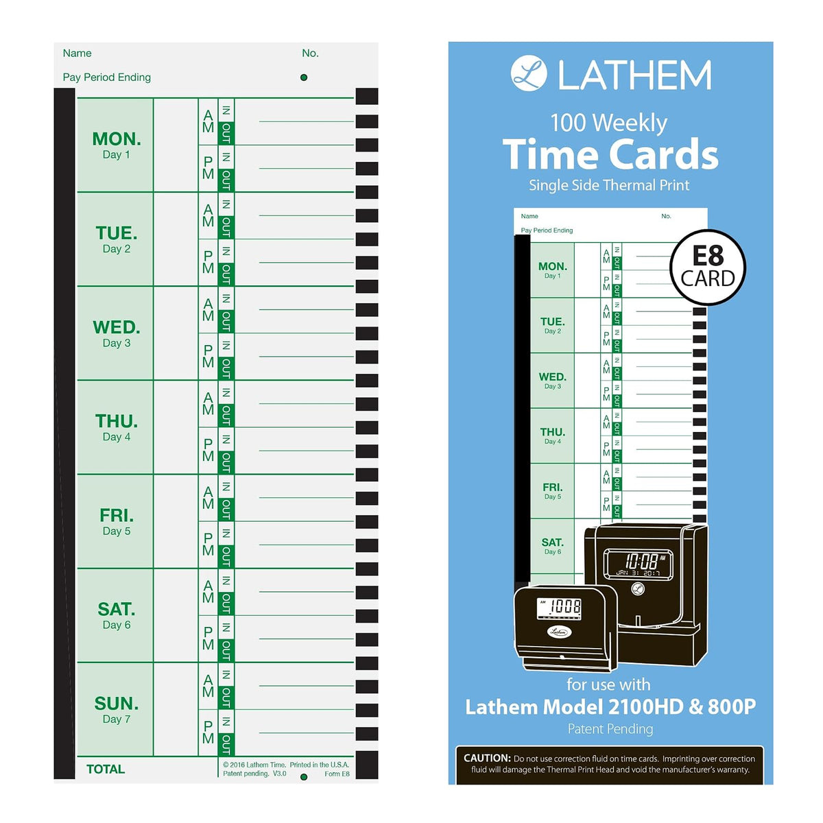 Lathem Tru-Align - Reloj térmico, Tarjetas de Horario, Blanco, 10.16 cm X 22.86 cm