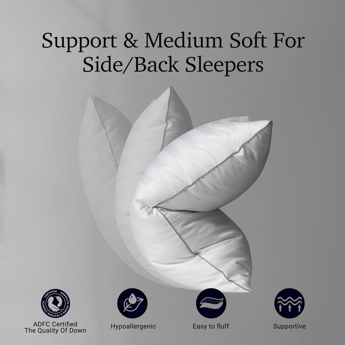 Hotel Grand Softy-Around - Juego de 2 Almohadas de Plumas de Plumas tamaño King, Tiras Blancas, 100% algodón, para Todas Las Posiciones, 36 x 20 Pulgadas, 2 Paquetes