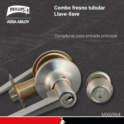Phillips Combo Cerrojo/Manija Fresno Para Entrada LLave-Llave Plata