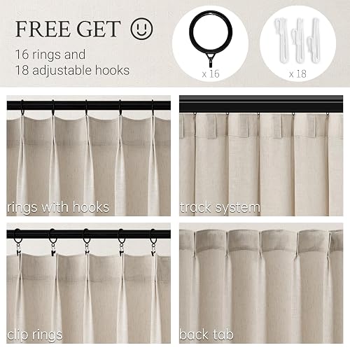 Cortinas Transparentes Plisadas de 96 Pulgadas de Largo, Cortinas de Ventana con Mezcla de Lino de Avena y filtrado de luz de 96 Pulgadas de Largo, 2 Paneles para Sala de Estar, recámara, Cortinas