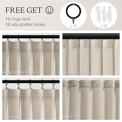 Cortinas Transparentes Plisadas de 96 Pulgadas de Largo, Cortinas de Ventana con Mezcla de Lino de Avena y filtrado de luz de 96 Pulgadas de Largo, 2 Paneles para Sala de Estar, recámara, Cortinas