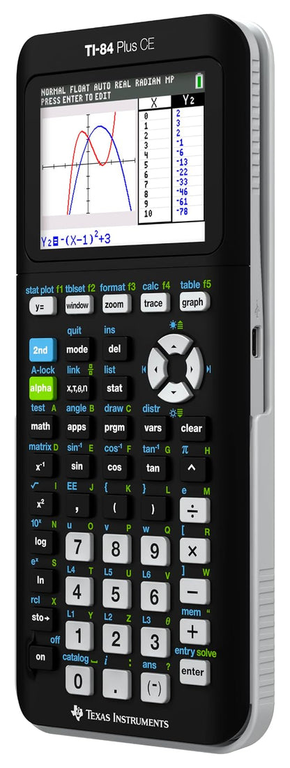 Texas Instruments - Calculadora Gráfica A Color Ti-84 Plus Ce, Negra, 7.5 Pulgadas