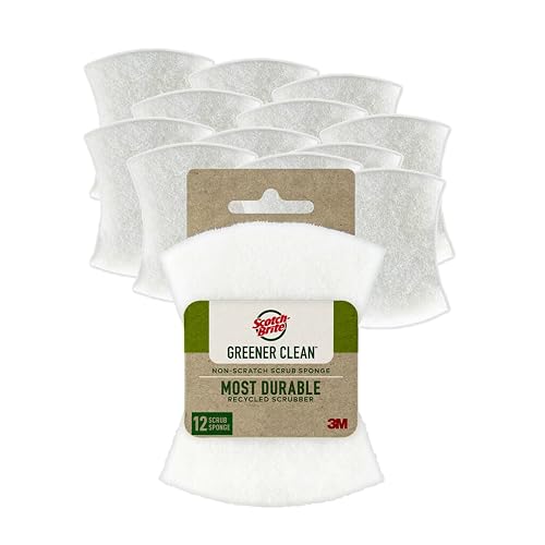Scotch-Brite Greener Clean Esponja Exfoliante 12 pzs | Antiarañazos, sostenible, 100% fibras de plantas, apto lavaplatos, sin BPA