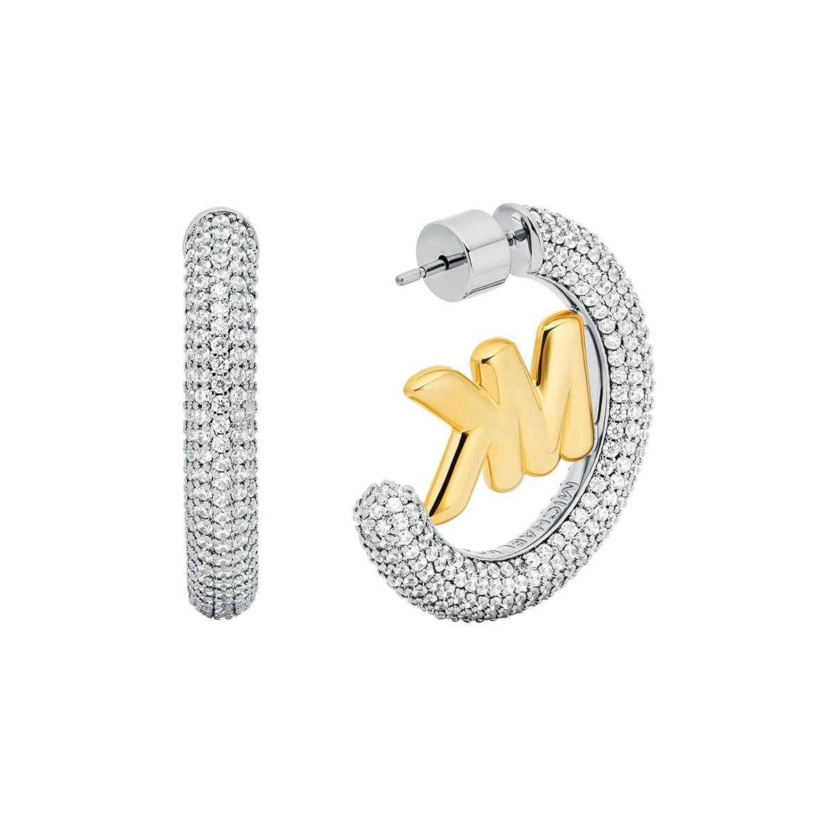Aretes de aro Michael Kors con logo en pavé para mujer, MKJ8561931