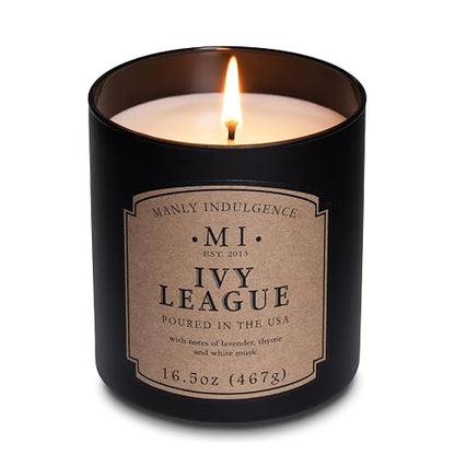 Manly Indulgence Ivy League - Velas perfumadas para hombres, 16 onzas, vela del día del padre, 60 horas, velas perfumadas para el hogar, fabricadas en los Estados Unidos