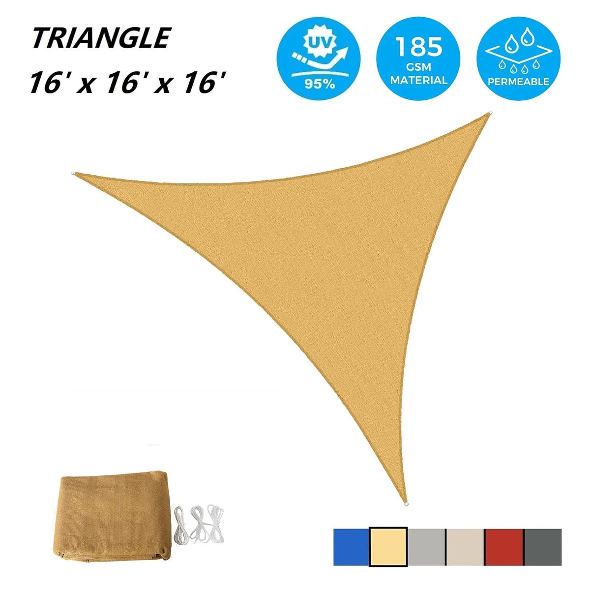 AsterOutdoor - Toldo vela triangular de 4.9 x 4.9 x 4.9 m con bloqueo UV, para patio, patio trasero, césped, jardín, actividades al aire libre, color arena